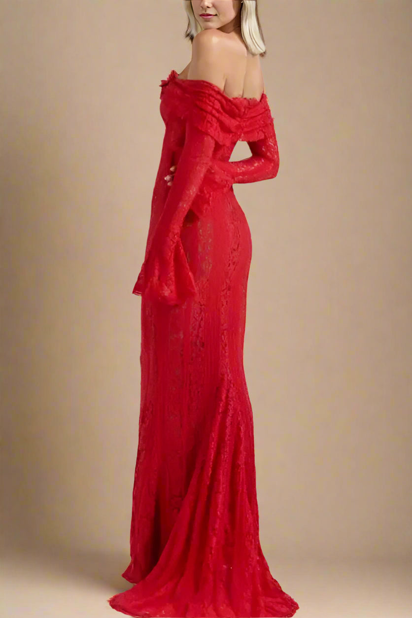 Rose Long Sleeve Bodycon Maxi Dress - Lipstick Red