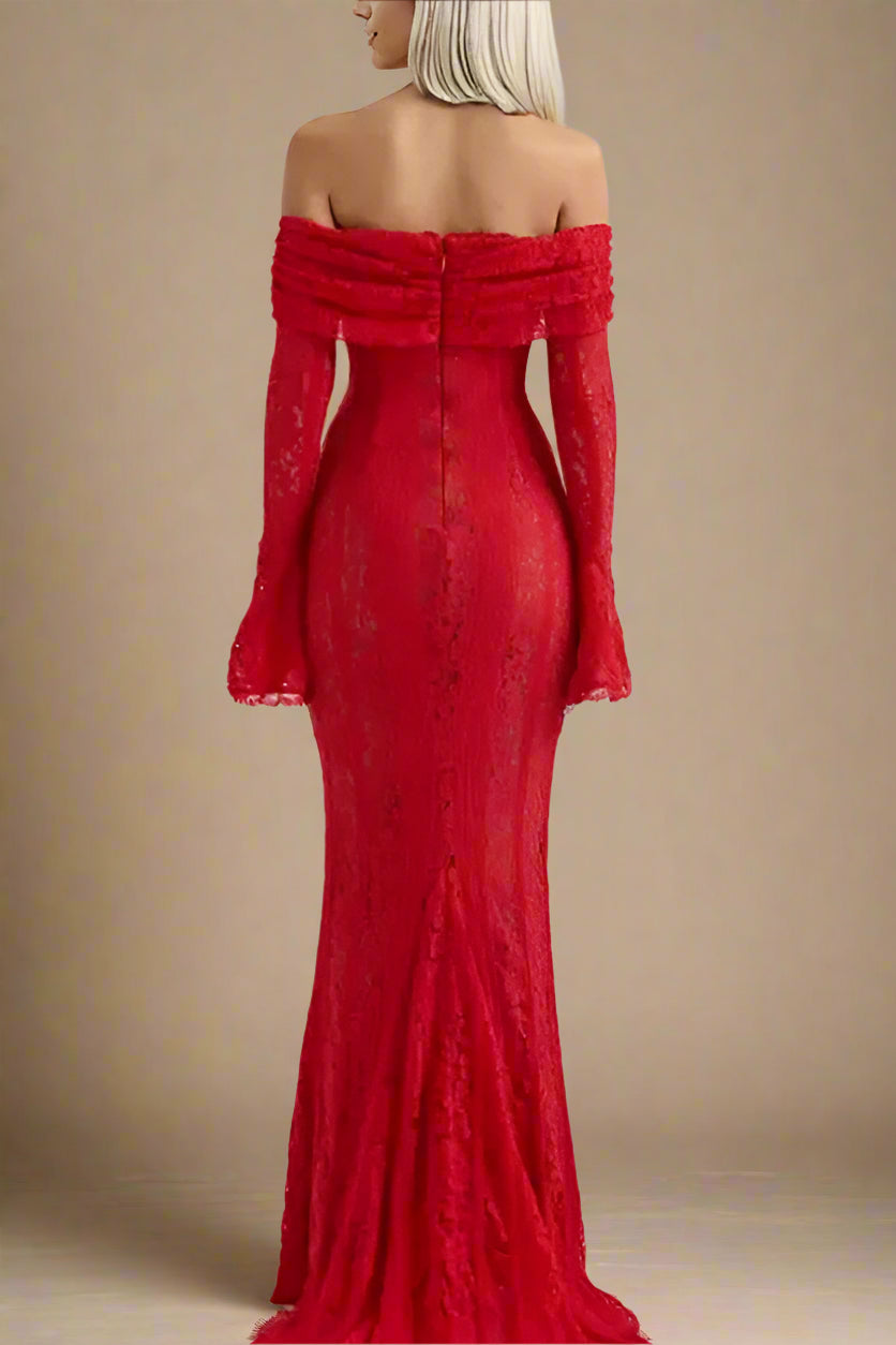 Rose Long Sleeve Bodycon Maxi Dress - Lipstick Red