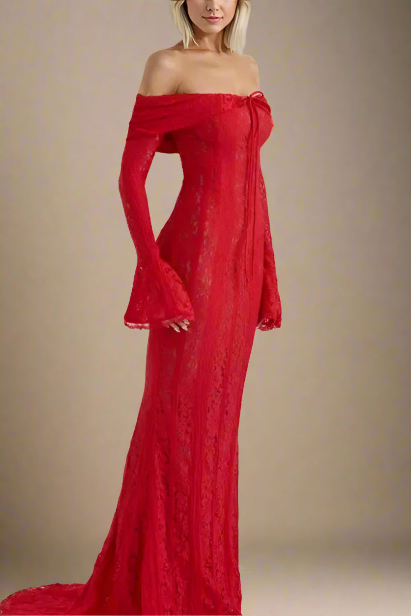 Rose Long Sleeve Bodycon Maxi Dress - Lipstick Red